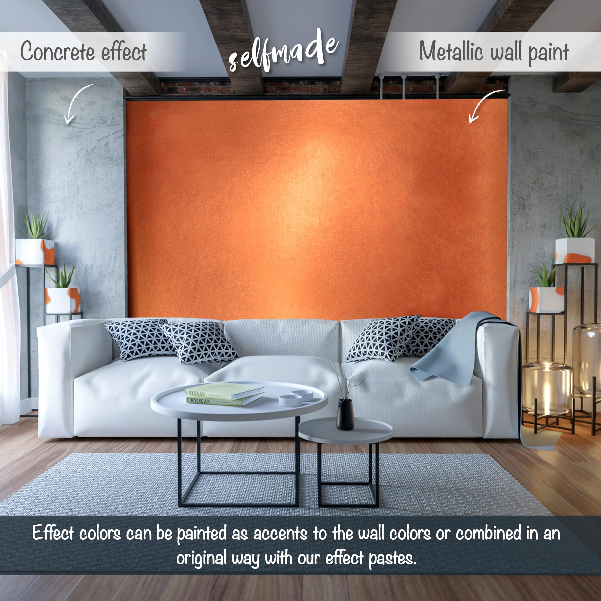 Viva Decor Peinture murale métallique 250 ml (cuivre) - Effet pailleté - Haut pouvoir couvrant - Idéal pour un design mural élégant dans le salon ou la chambre à coucher