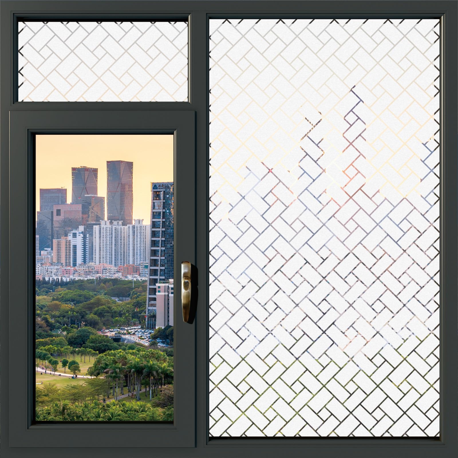 Window Privacy Film 85 x 460 cm Privacy Protection, Non-Adhesive Static Cling Removable Vinyl Heat Cotrol Anti Uv, Decorative Stickers for Glass for Home Office, Oblique Grid