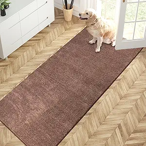 PURRUGS Dirt Trapping Door Mat 31.5" x 70", Non-Slip Machine Washable Entry Rug, Shoe Scraper, Dog Doormat, Super Absorbent Welcome Mat for Front & Back Door, Muddy Shoes & Paws, Brown-Light Cream