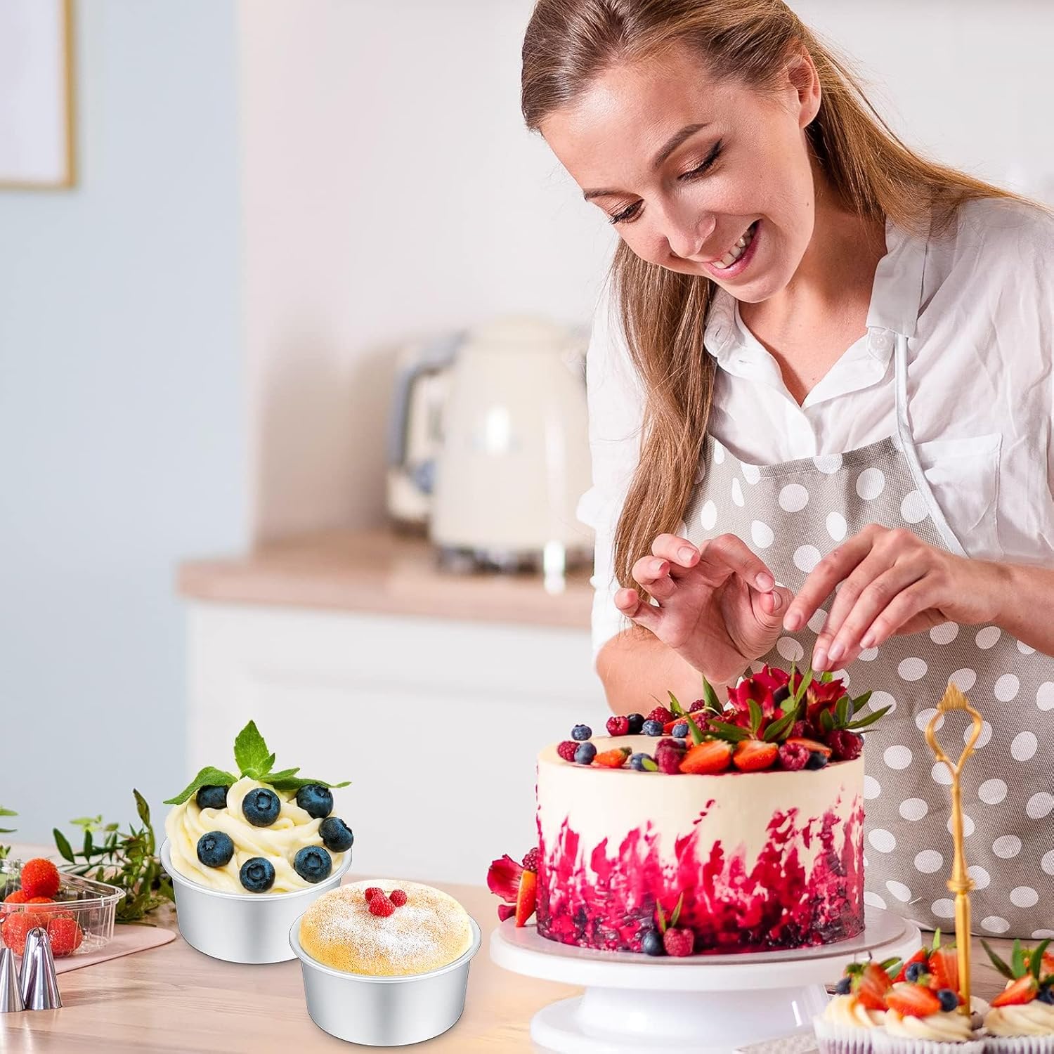Small 4 Inch Cake Pan Set, Mini Round Aluminum Cake Baking Pans for Deep Dish Pizza, Tins for Tiered Cakes, Cheesecake, and Brownies for Oven(24pc)