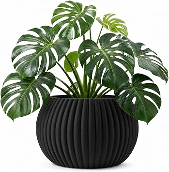 SOOQOO Large 3D Printed Modern Minimalist Planter Pots - 10 Inch Planter Pots with Drainage Plug - Large Flower Planter for Indoor Plants - Biodegradable Flower Planter for Home Garden Office Roni