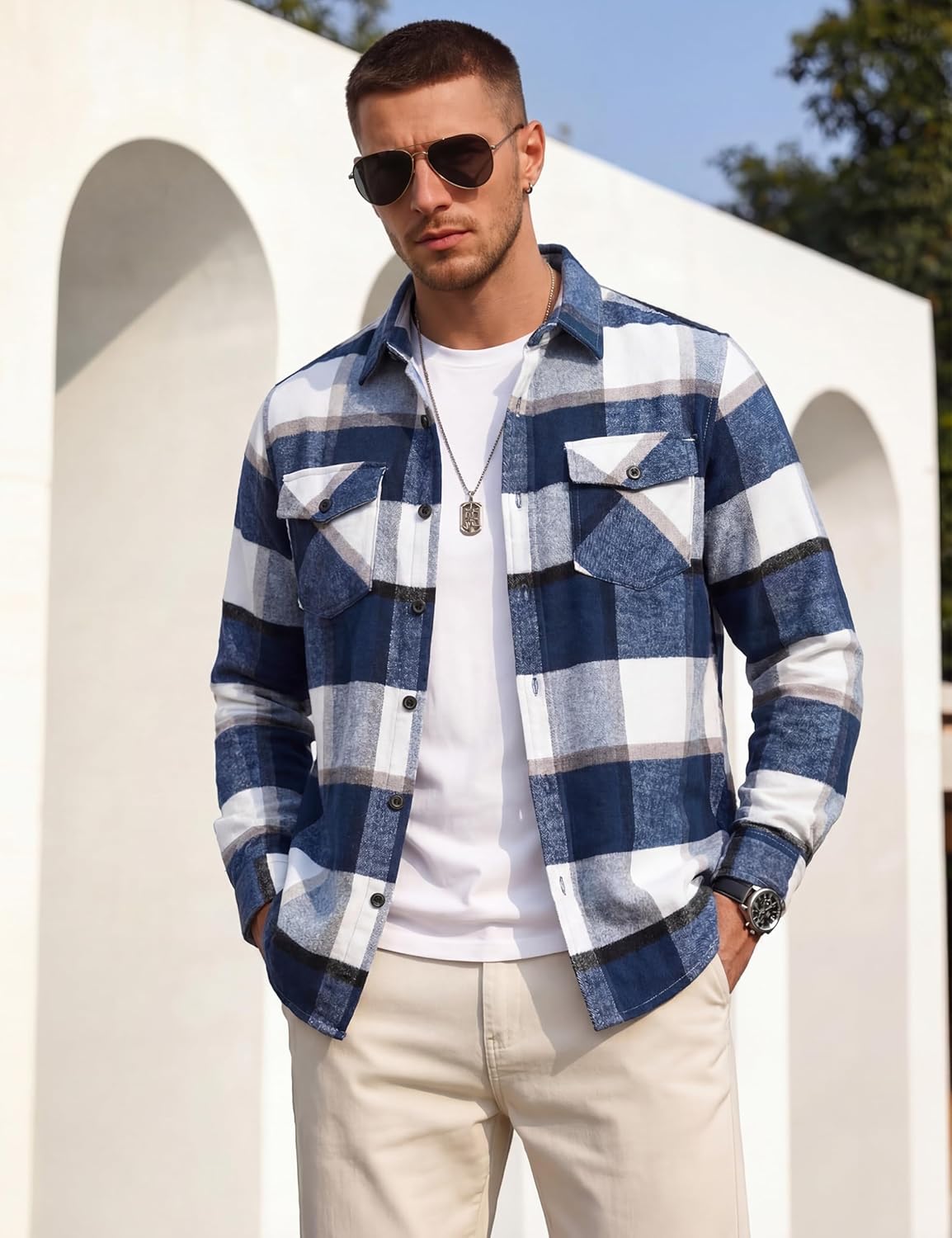 TACVASEN Men's Flannel Shirts Long Sleeve Button Down Soft Brushed Cotton Flannel Casual Plaid Spring Fall Shirt - Image 2