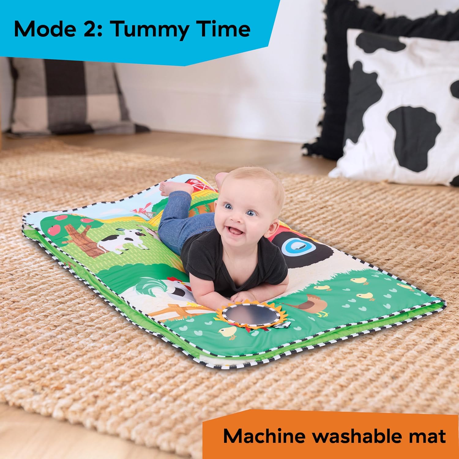 Baby Einstein Busy Barnyard Grow with Me Baby Play Gym - Extra Large Soft Play Mat with 8 Removable Toys Including 30+ Songs & Sounds to Support Motor Skills, Ages 0+ Months