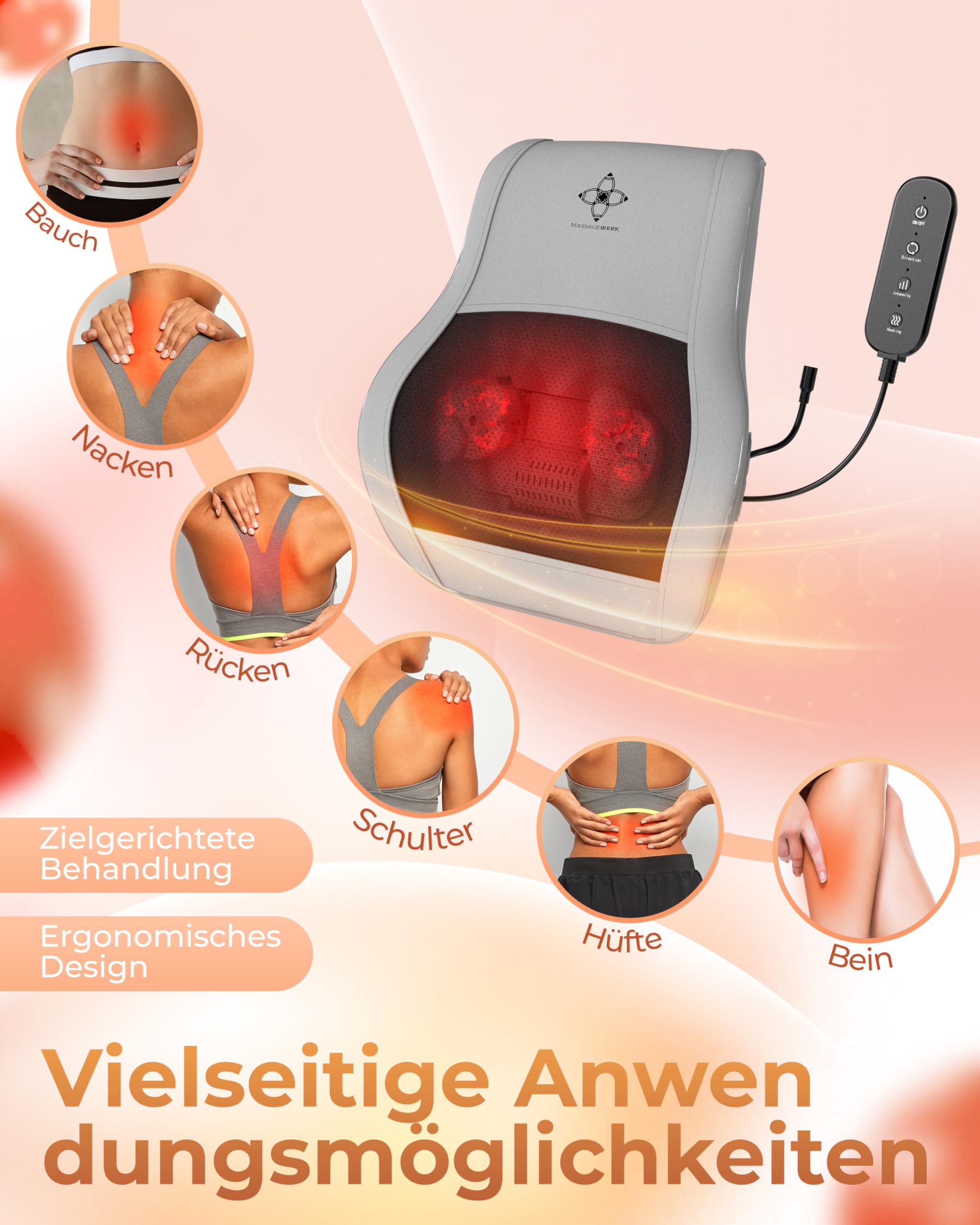 Masajeador de cuello y espalda Shiatsu eléctrico con función térmica ergonómica para aliviar la tensión muscular y el dolor