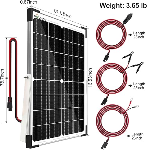 Vista 6 de SOLPERK - Cargador de batería solar de 25 W 12 V, kit de panel solar impermeable con controlador de ahorro de energía para auto, RV, remolque, barco