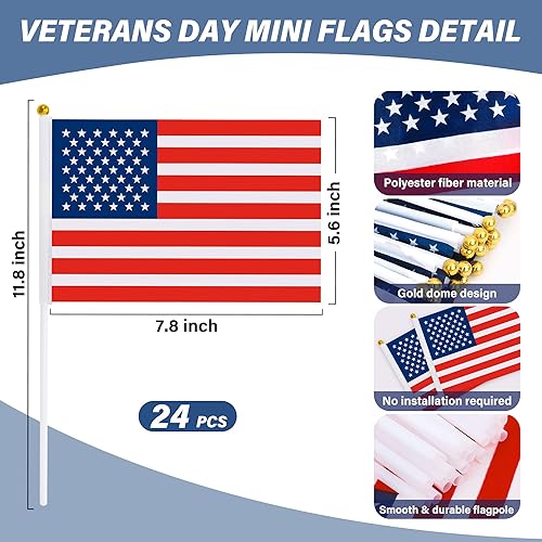 Miniatura 3 de 24 mini banderas estadounidenses, 24 pines estadounidenses, banderas estadounidenses de mano, broche de insignia de bandera de Estados Unidos, mini