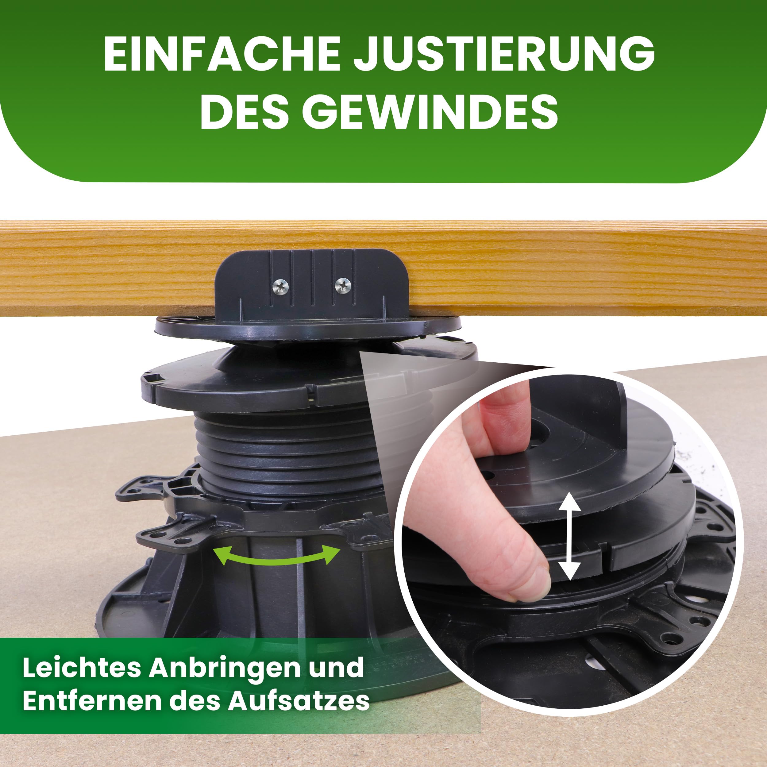 Gartenwelt Riegelsberger Justierbarer Balkenlager PRO mit Gefälleausgleich bis zu 7% Terrassenlager Stelzlager Stellfuß für Holz WPC Aluminium höhenverstellbar 65-89 mm | 66 Stück (1 Karton)