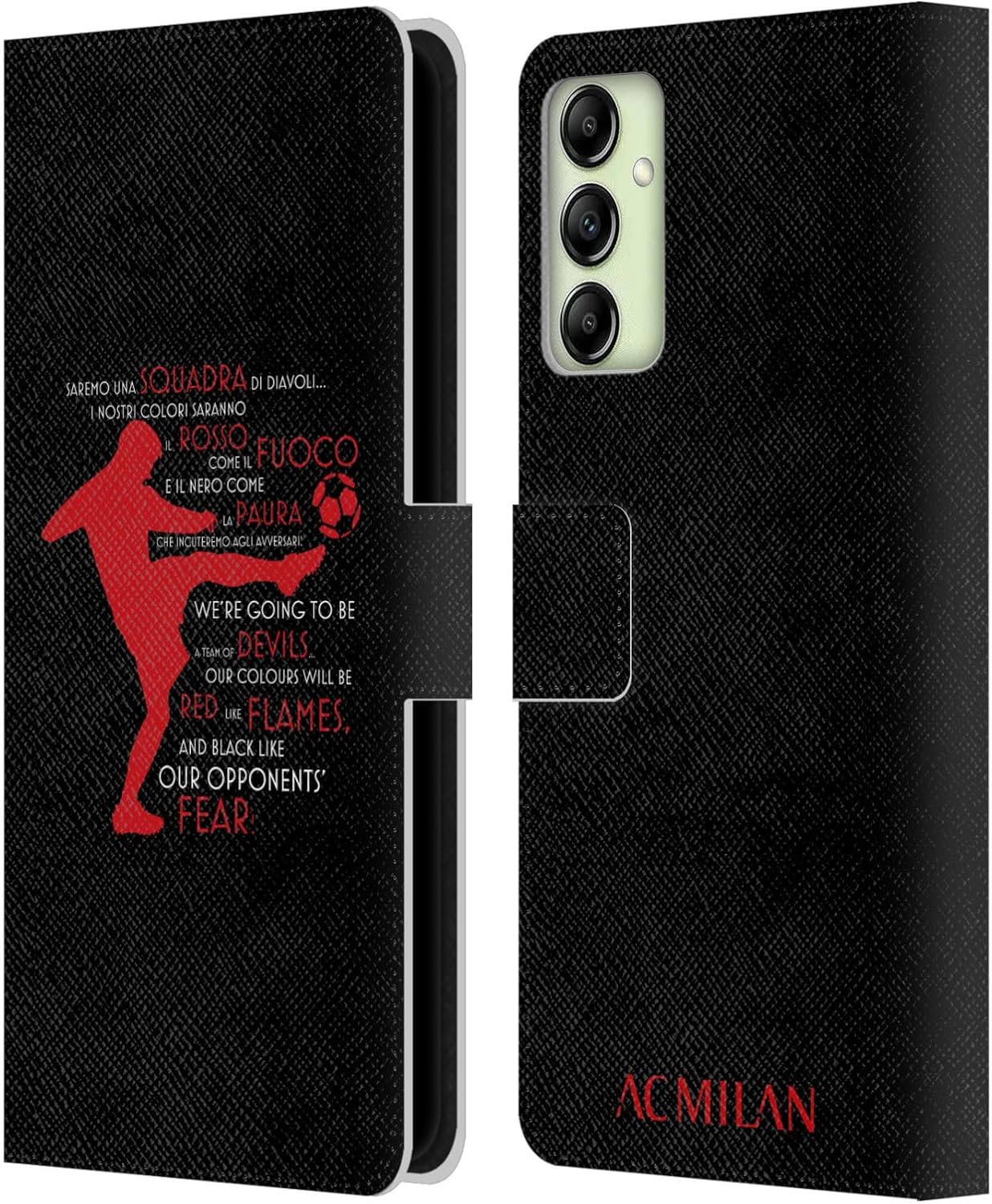 Head Case Designs Officially Licensed AC Milan Silhouette 2 Adults Leather Wallet Case Compatible with Samsung Galaxy A14 5G