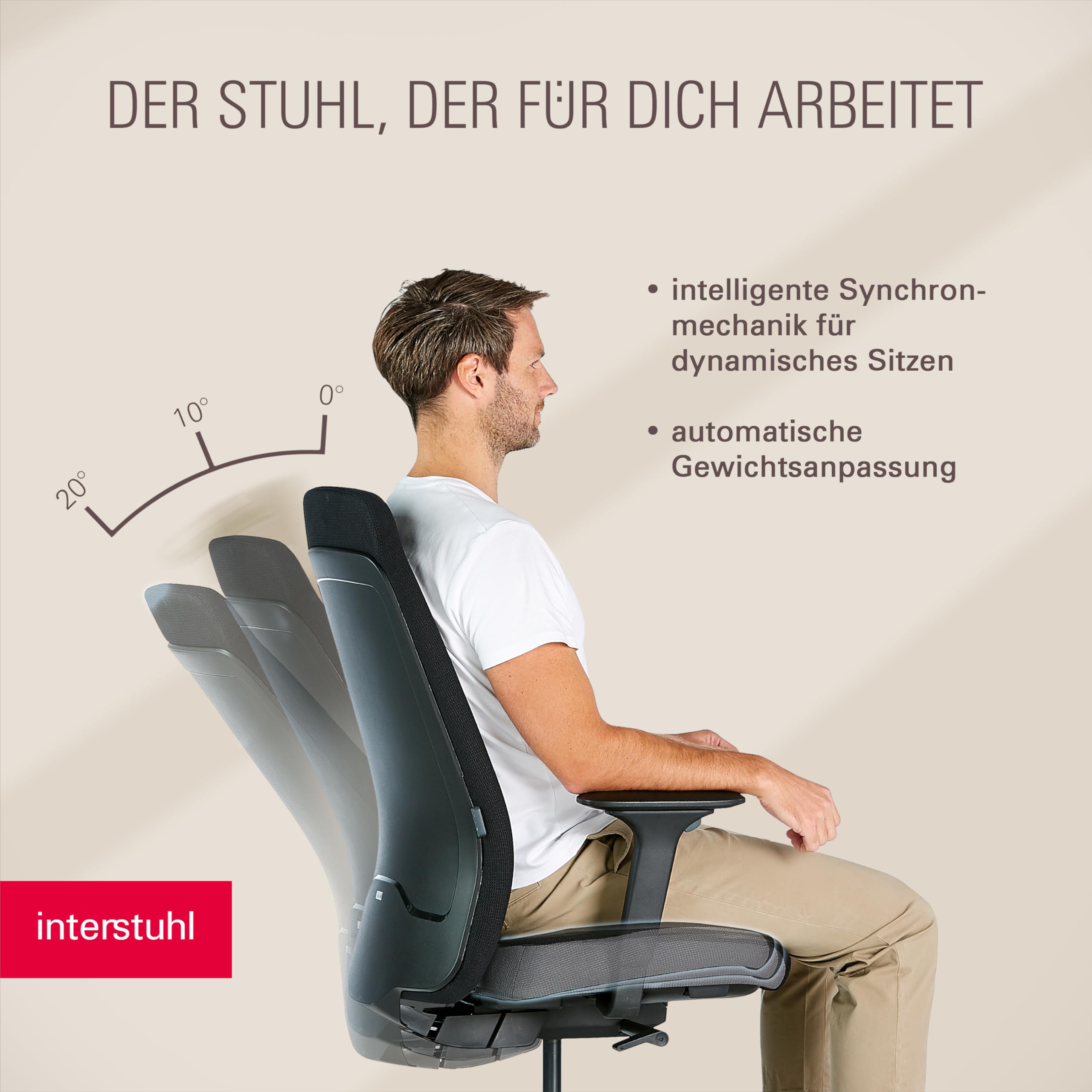 Interstuhl Style Soft+ Ergonomischer Bürostuhl mit hoher Rückenlehne – Schreibtischstuhl für große Personen, Belastbar bis 150kg, 10 J. Garantie, Made in Germany, schwarz