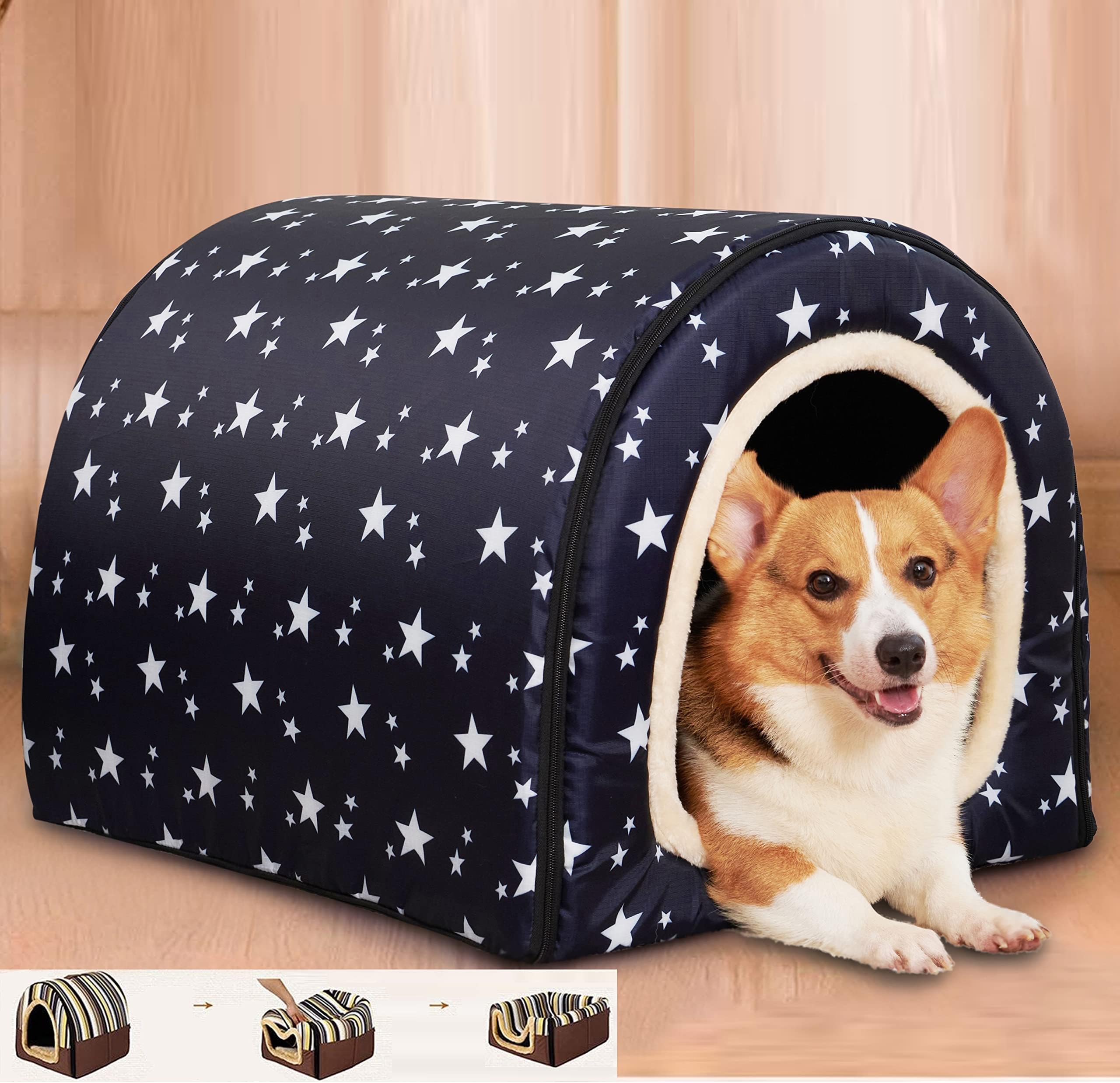 Amazon | 【2021新型】犬 ベッド ドーム ペットベッド ドーム型 ペットハウス 2way 折りたたみ可 犬猫用 室内用 冬用 ...