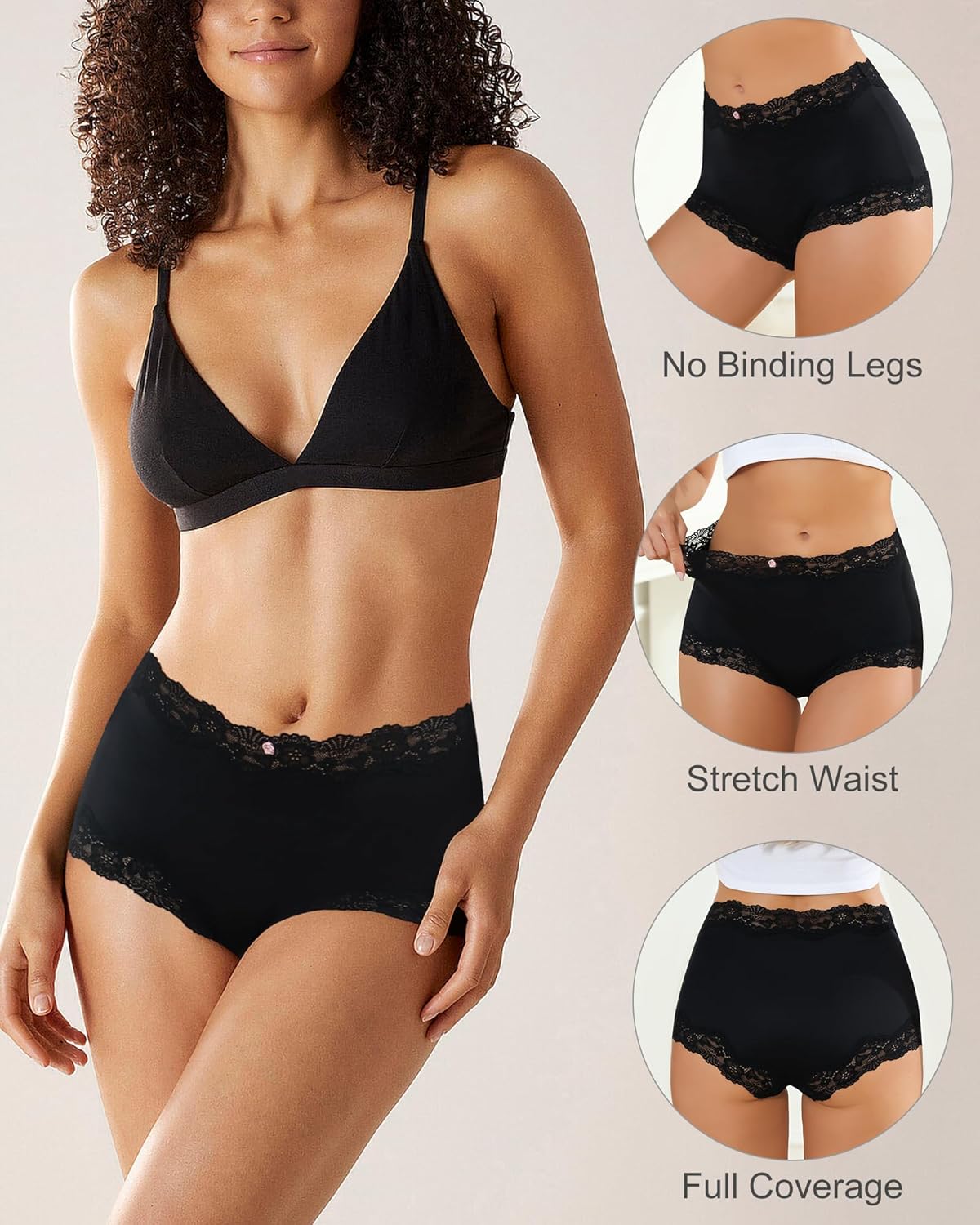 LEVAO Boy Shorts Underwear for Women Lace Full Covreage Boxer Briefs Pantie 5 Pack S-XL - Image 3