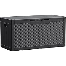 Devoko 100 Gallon Waterproof Large Resin Deck Box Indoor Outdoor Lockable Storage Container for Patio Furniture Cushions Garden Tools (100 Gallon, Black)