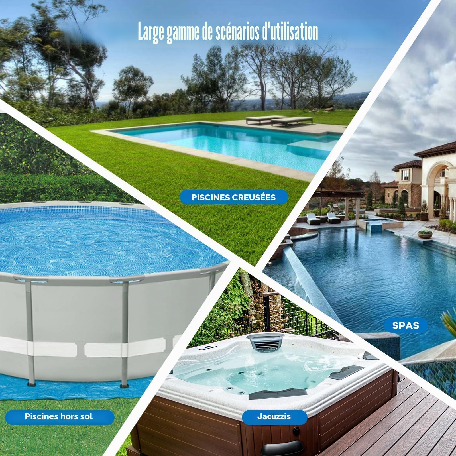 Balai Aspirateur Piscine, Nettoyeur Piscine Portable, Aspirateur Piscine Kit de Nettoyage Hors Sol, avec Tuyau, Tête D'aspiration et Manche Télescopique de 144 cm, pour Spa, Bain à Remous, gonflables