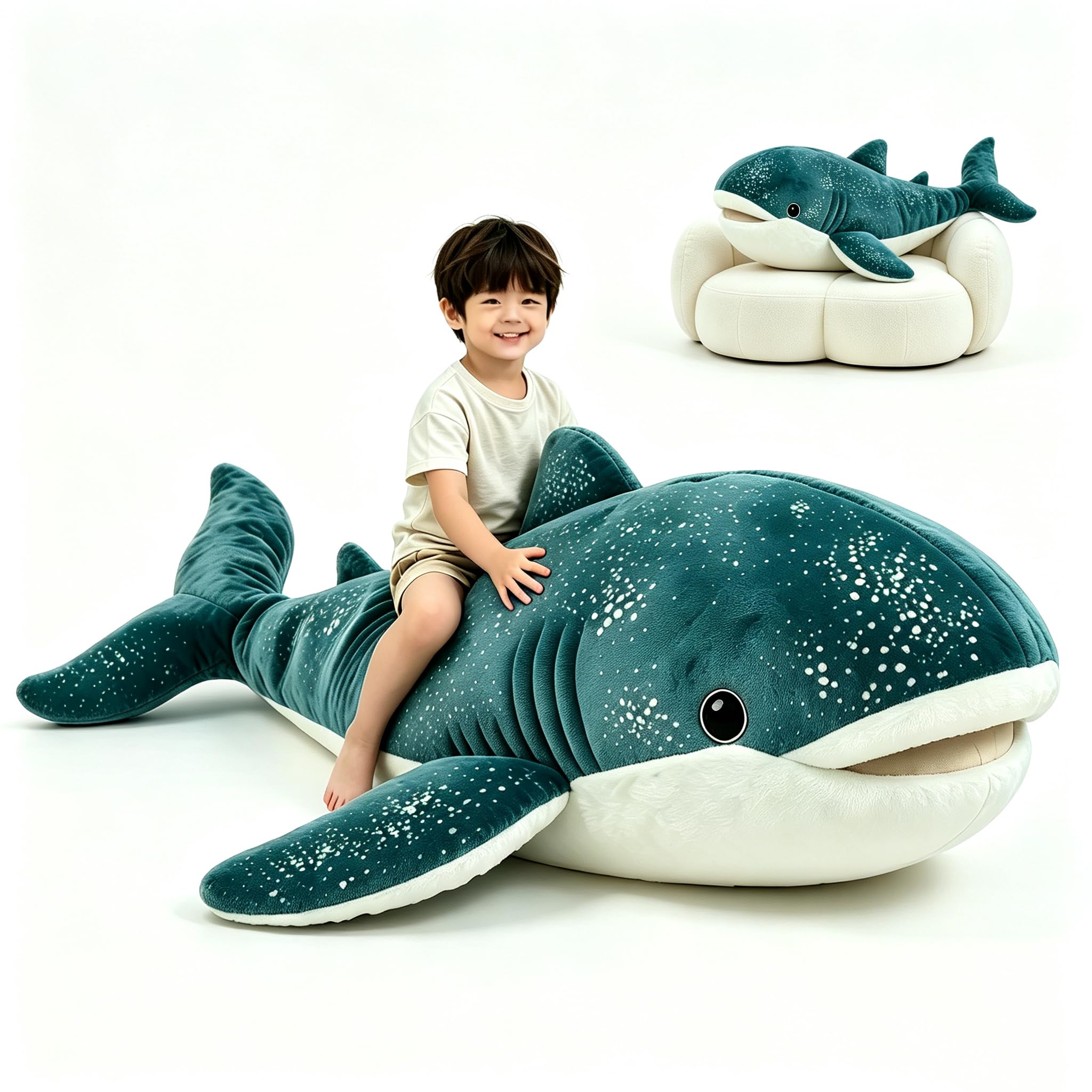 Giant Great Whale Shark Stuffed Animal Plush Pillow, Gifts for Kids, 48in