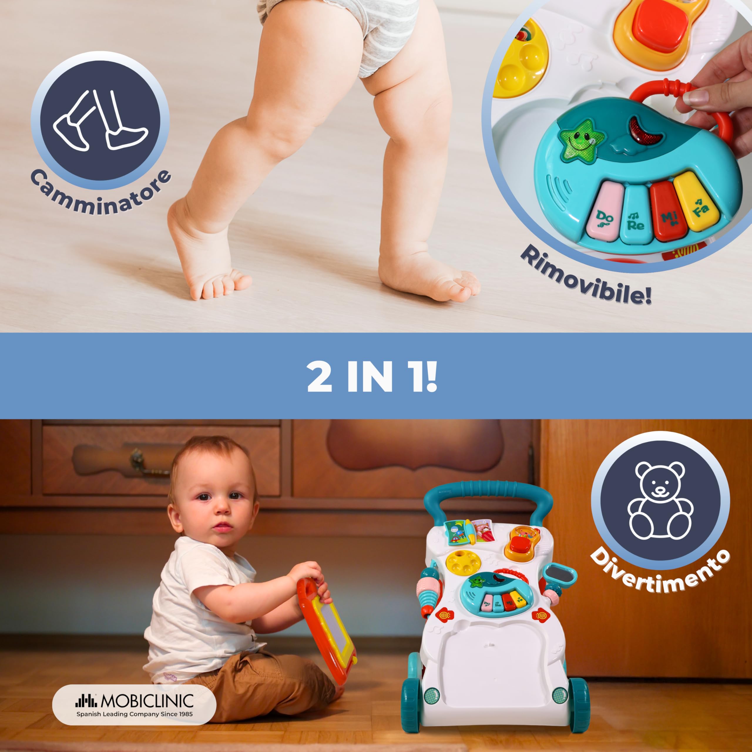 Mobiclinic®, Girello per Bambini, con Musica e Luci, velocità Regolabile, Giocattoli Rimovibili, Master, + 6 Mesi, Centro attività Educativo, Stabile e Sicuro, Multicolore