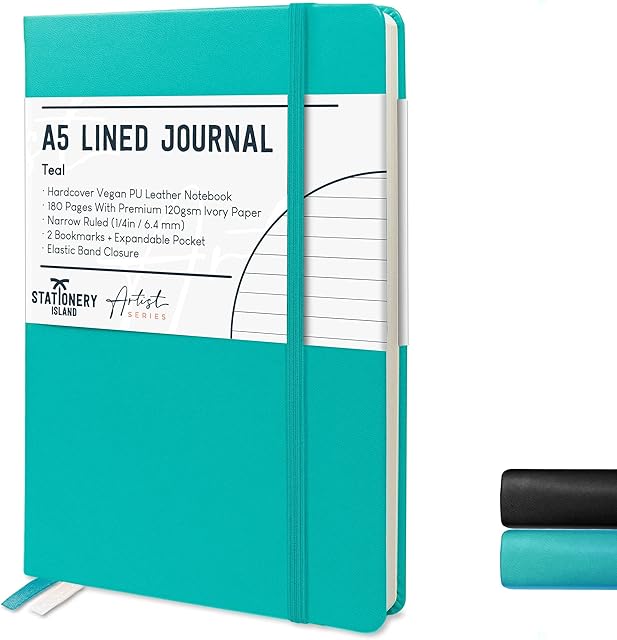STATIONERY ISLAND Lined Journals A5 Teal Notebook Hardcover Notepad with 180 Pages Thick Premium 120gsm Paper for Planning, Study, Travel, Drawing, Sketching and Projects