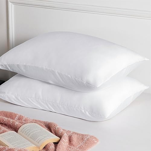 Miniatura 4 de Bedsure Funda de almohada de satén sedoso para el cabello, fundas de almohada de satén blanco tamaño estándar con cremallera, paquete de 2 unidades,