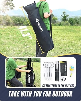 17ft Portable Volleyball Badminton Net Set – Adjustable Height Indoor/Outdoor Sports Net with Poles, 4 Rackets, 3 Shuttlecocks, 1 Volleyball for Backyard, Beach, Garden
