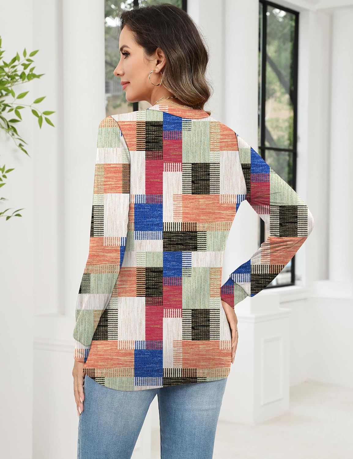 Rapbin Womens Long Sleeve Tops V Neck Dressy Casual T Shirts Trendy Pleated Tunic Shirts Loose Fit Basic Blouses - Image 6