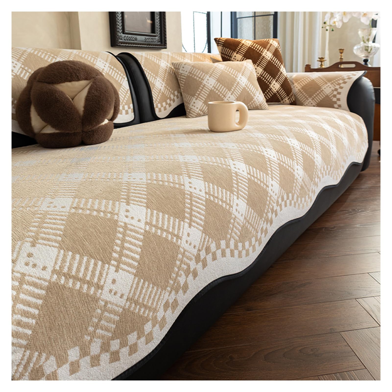 Housse de canapé chenille pour éviter les déplacements, tissu doux pour la peau avec barrière anti-déversement pour canapés sectionnels en forme de L