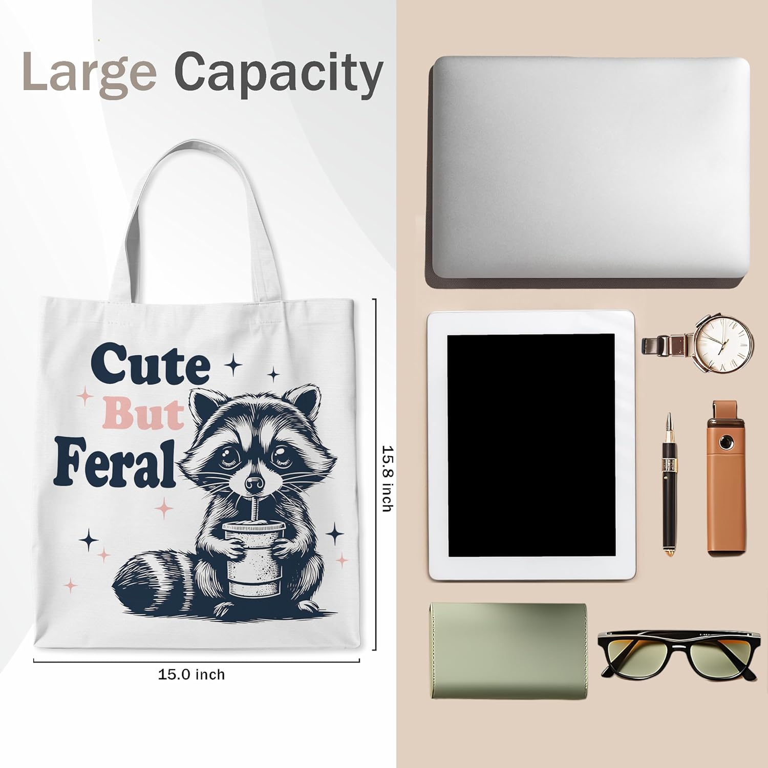 Animal Aesthetic Tote Bags Gifts for Women Who Love Animals, Funny Cute Reusable Canvas Tote Bag for Shopping Camping - Image 6