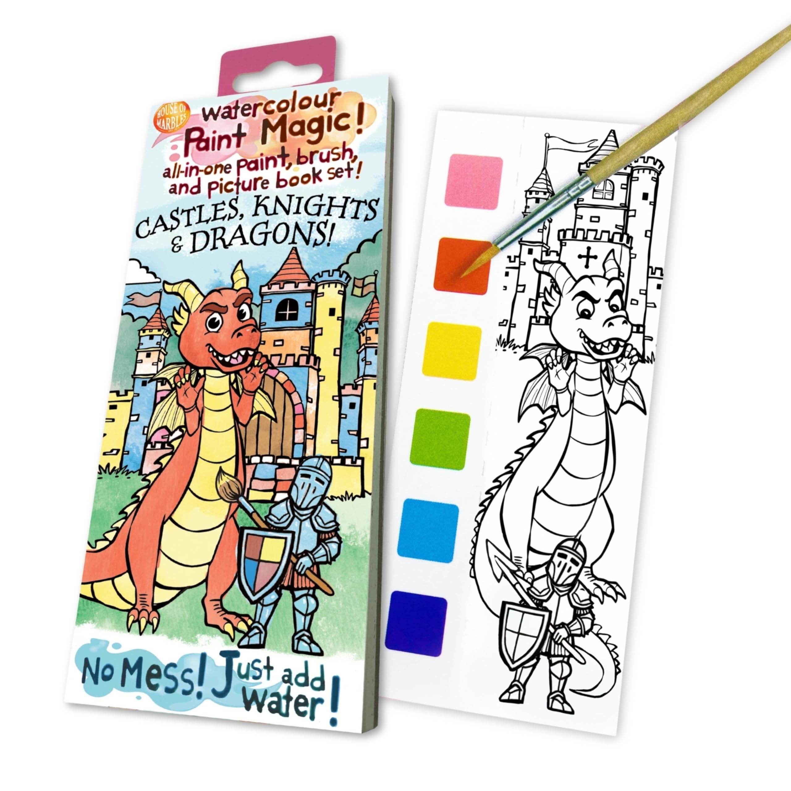 House Of Marbles Multi-Coloured Paint Magic Castles, Knights & Dragons For Children – Mess Free Water Painting Activity Book
