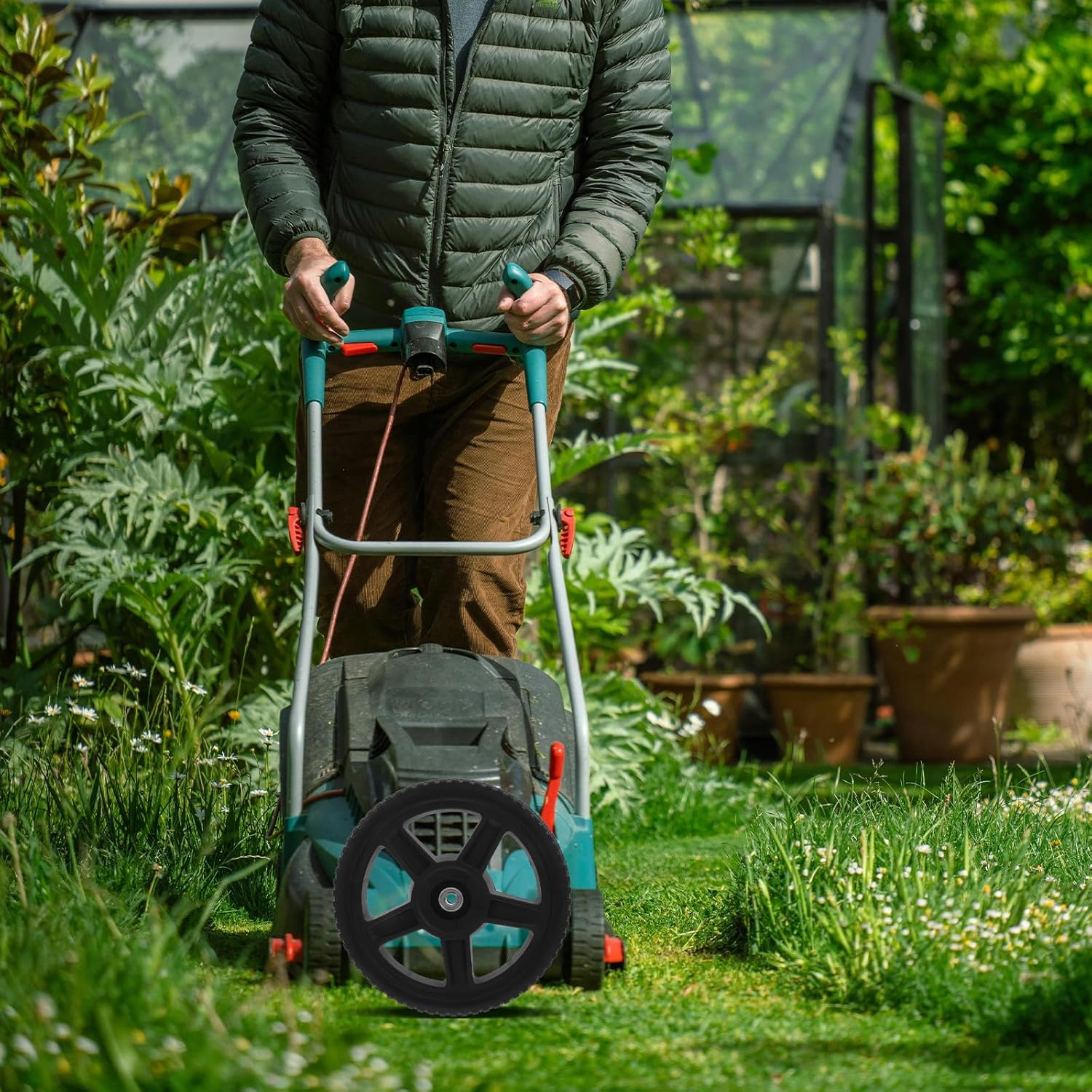 Generic 12-inch Lawn Mower Wheels Kit with Solid Pvc Tires and Sturdy Pp Hubs Replacement Wheels for Push Mowers and Utility Carts Anti-corrosion Wear-resistant Inflatable-free and 2 Sets