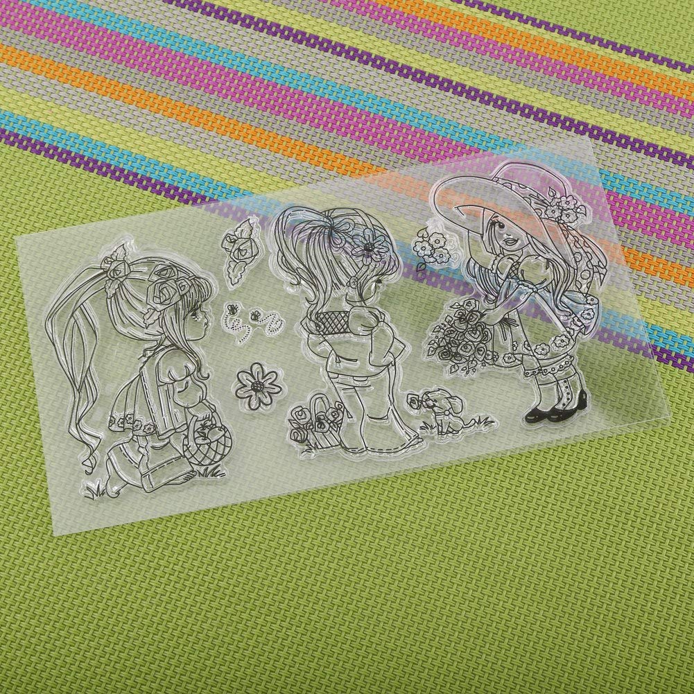 Jelquix Silicone Stamps Clear Cartoon Girls for Creative Crafting and Scrapbooking 6.57 X 3.54 Inches