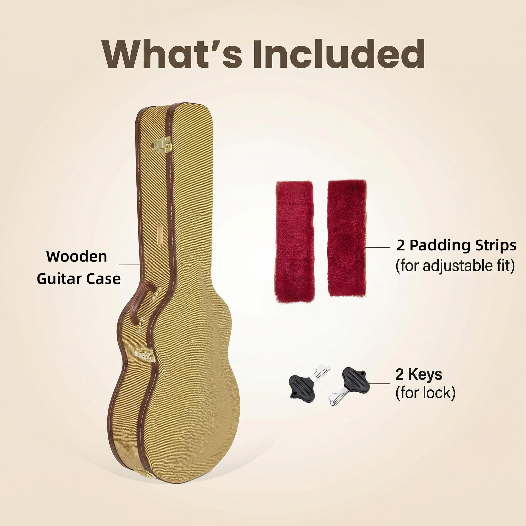 Crossrock Custodia in legno arcuata per chitarra elettrica 335 semi-hollow | Finitura vinile Tweed, serrature in acciaio, struttura imbottita – Coperchio bombato