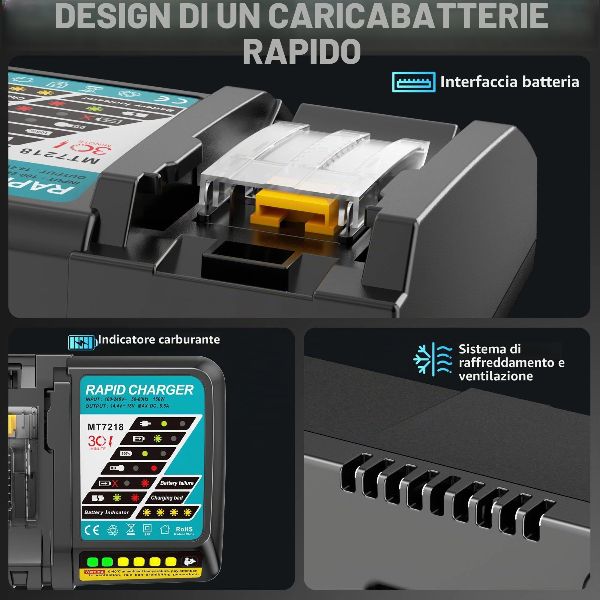 18V 5.0Ah Batteria con Caricabatterie per Makita Batteria 18V BL1815 BL1820 BL1830 BL1840 BL1850 BL1850B DC18RA DC18RC DC18RD