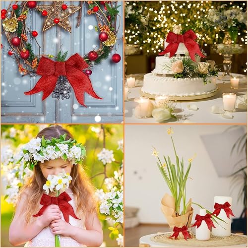 Miniatura 8 de Cinta roja con alambre  Cinta con alambre mejorada de 2.5 pulgadas, cintas de arpillera para coronas, bodas, lazos grandes, árbol, decoración de