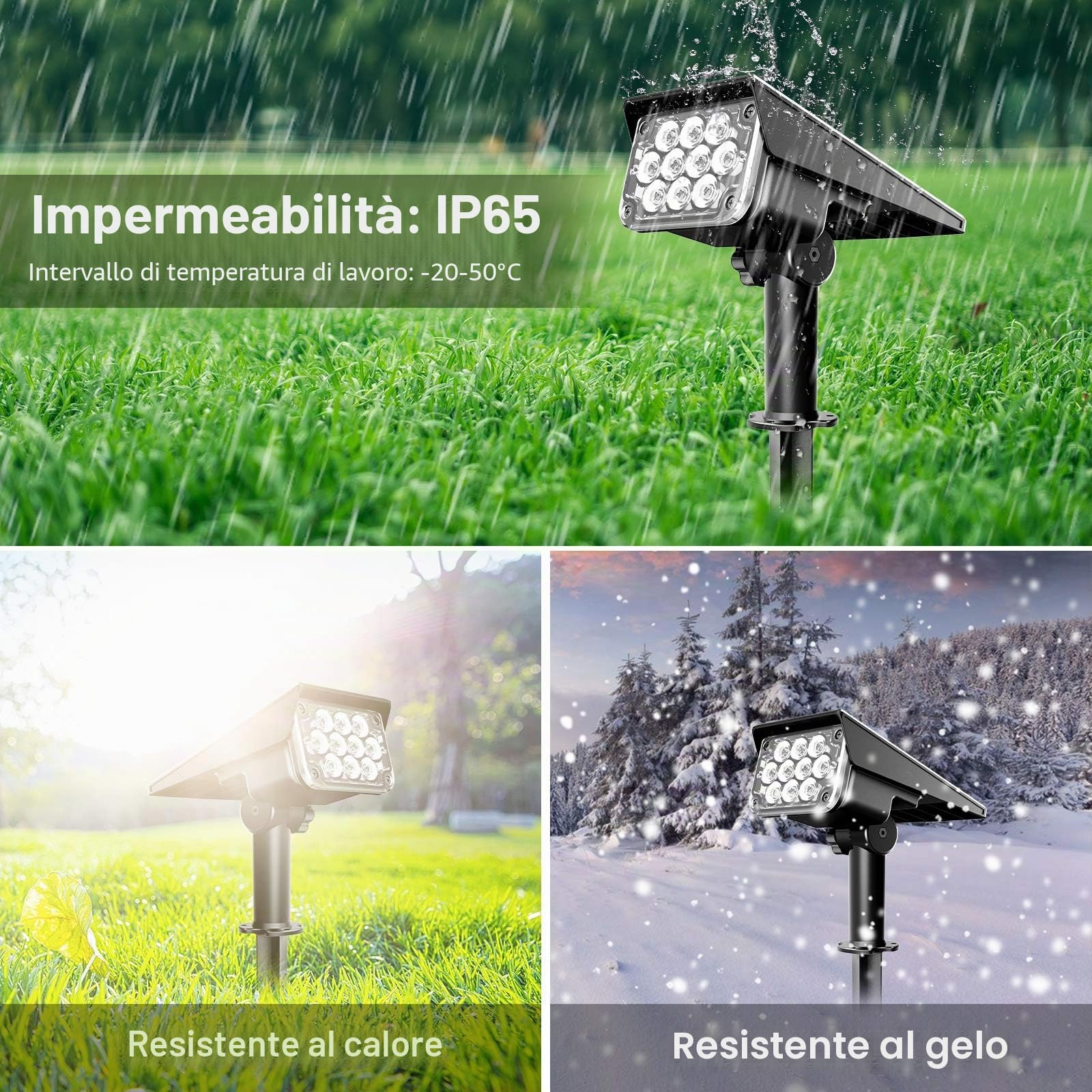 NATPOW Faretti Solari a LED da Esterno, 4 pezzi Verde Lampade Solari da Giardino Potenti, 20 LEDs Faretto Solare, IP65 Impermeable per Giardino, Patio, Vialetto, Natale