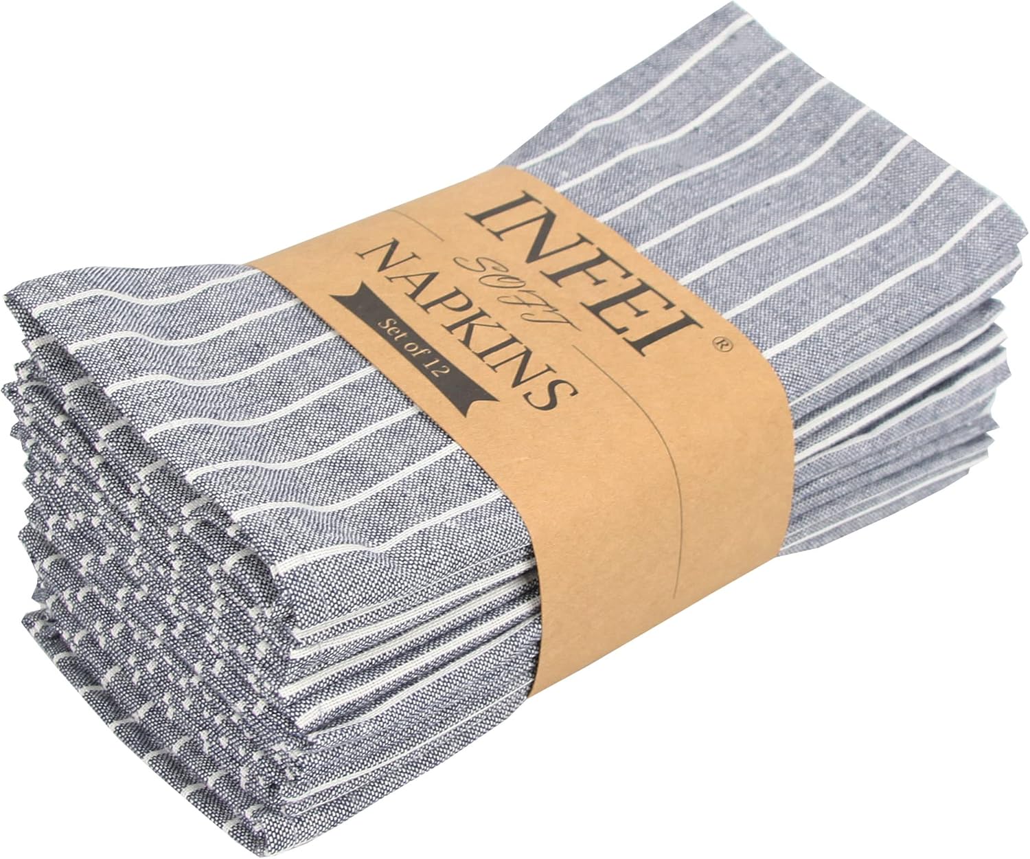 Servilletas de Tela a Rayas Blancas - Juego de 12 - 43x43 cm - Azul Marino