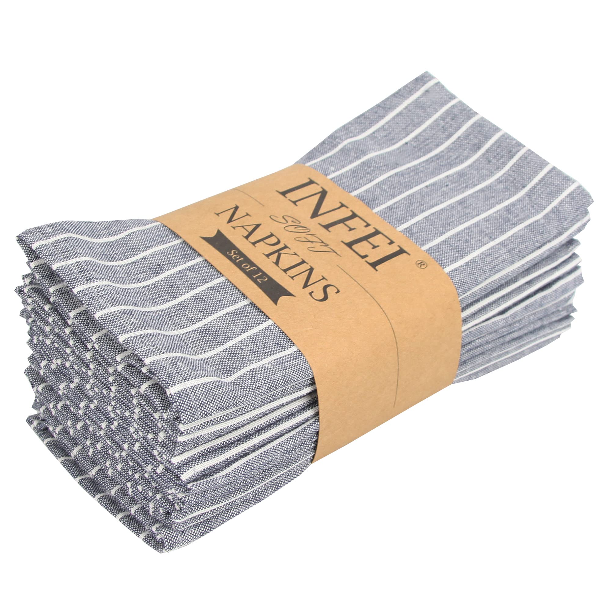 Serviettes en lin et coton lavable bleu marine lot de 12 pièces