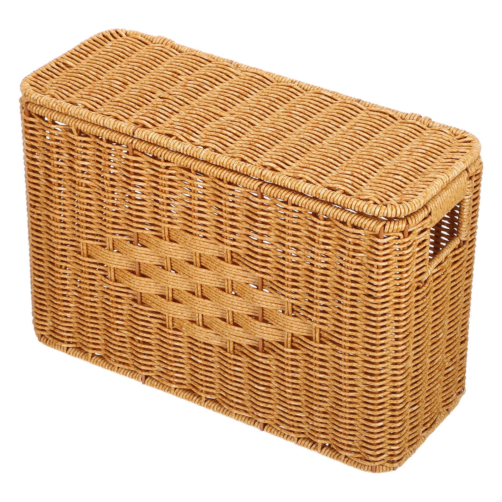 OSALADI Schmaler hoher Aufbewahrungskorb mit Deckel aus Imitationsrattan, dekorativer Flechtkorb für Küche und Regal, 37,8 x 26,4 x 14,9 cm, leichter Organizer für kleine Utensilien