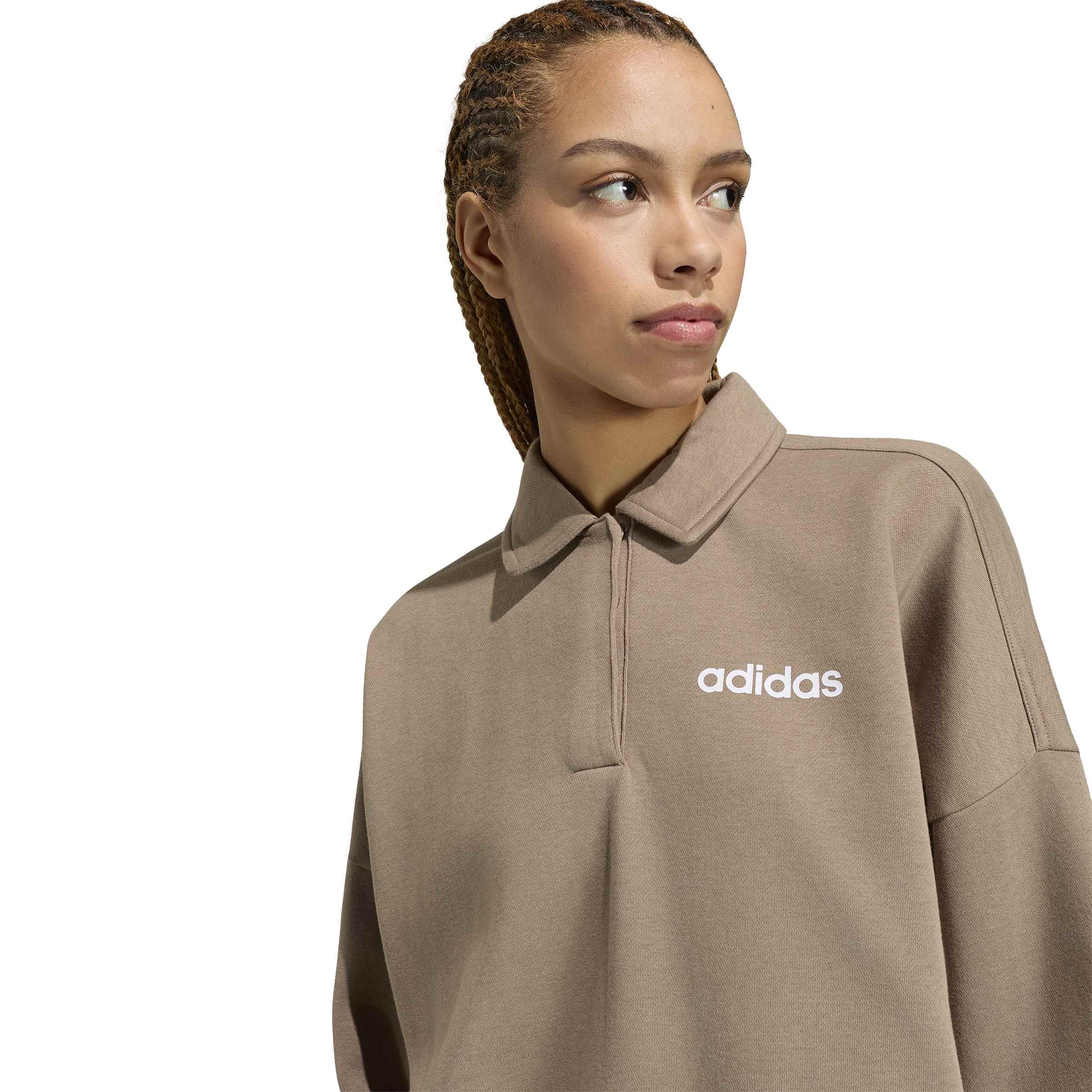 adidas Kobiety Essentials Linear Fleece Polo Sweatshirt, Khaki Six/white, XS