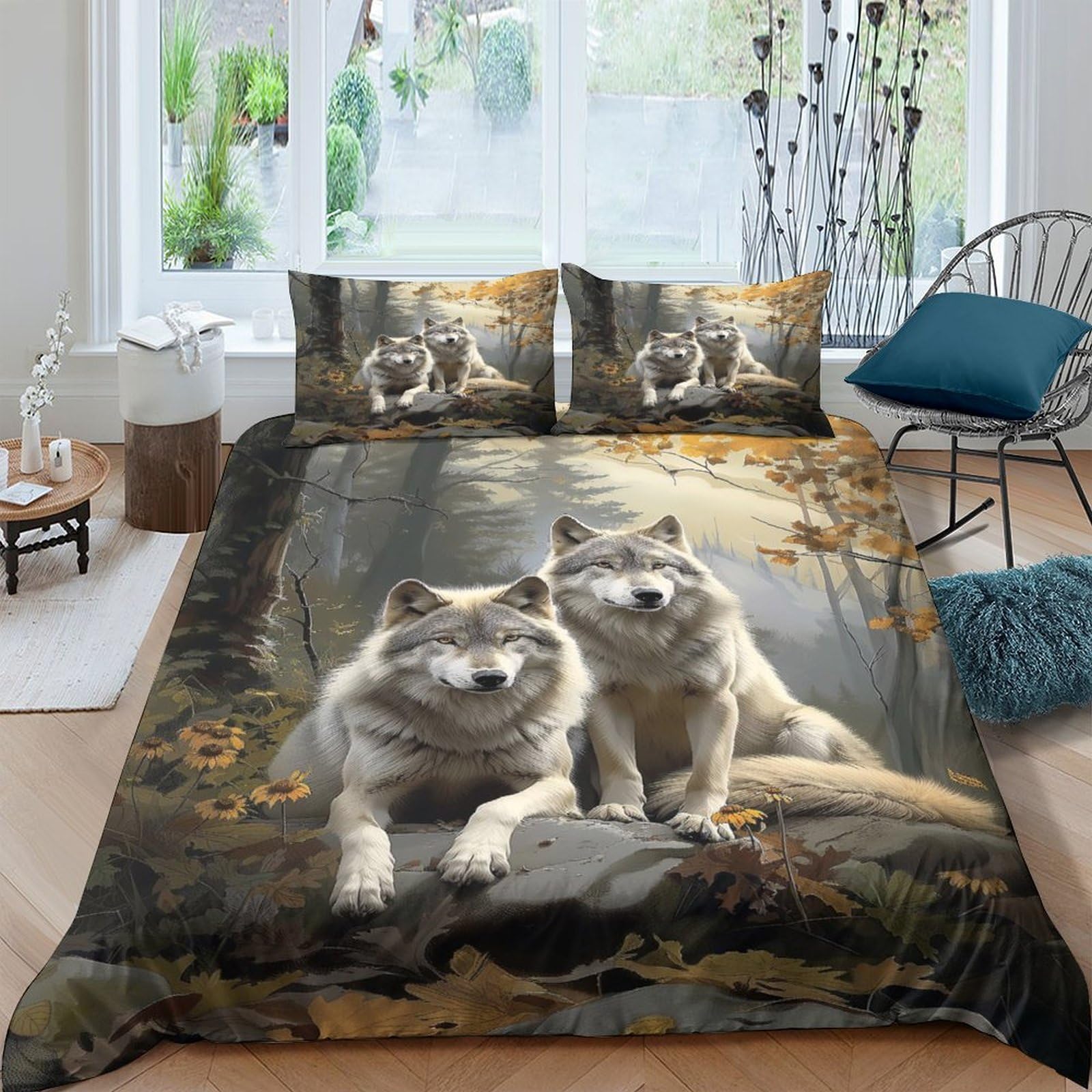 Ctjqhvkz Style-3 3D Printed Forest Wolf Fitted Sheet Microfiber Soft Grey Animal Mattress Cover For Bedroom Guest Room Decor Single（135X200cm）