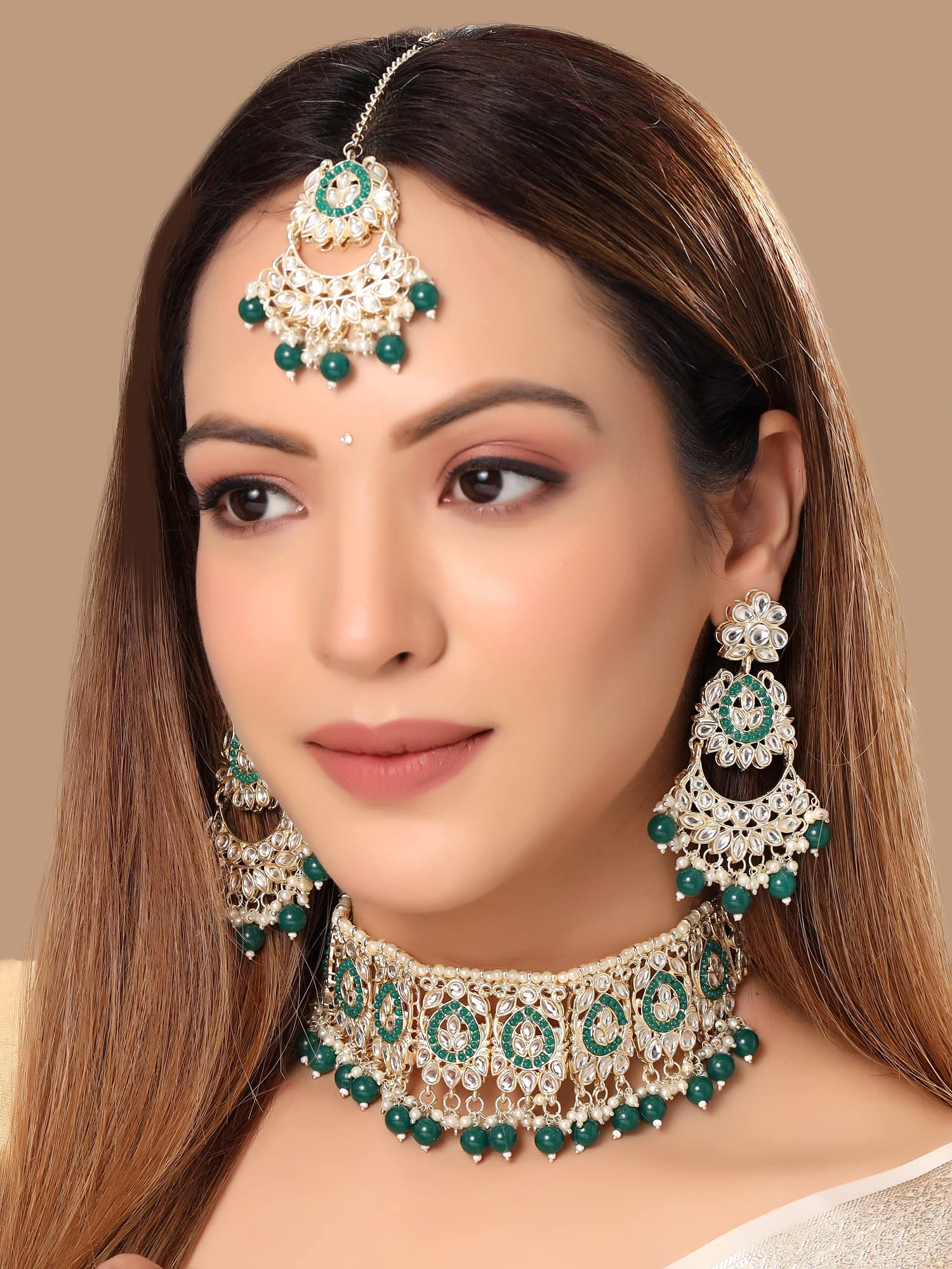 Kundan Beaded Drop Choker Necklace Set, Birthday Gift