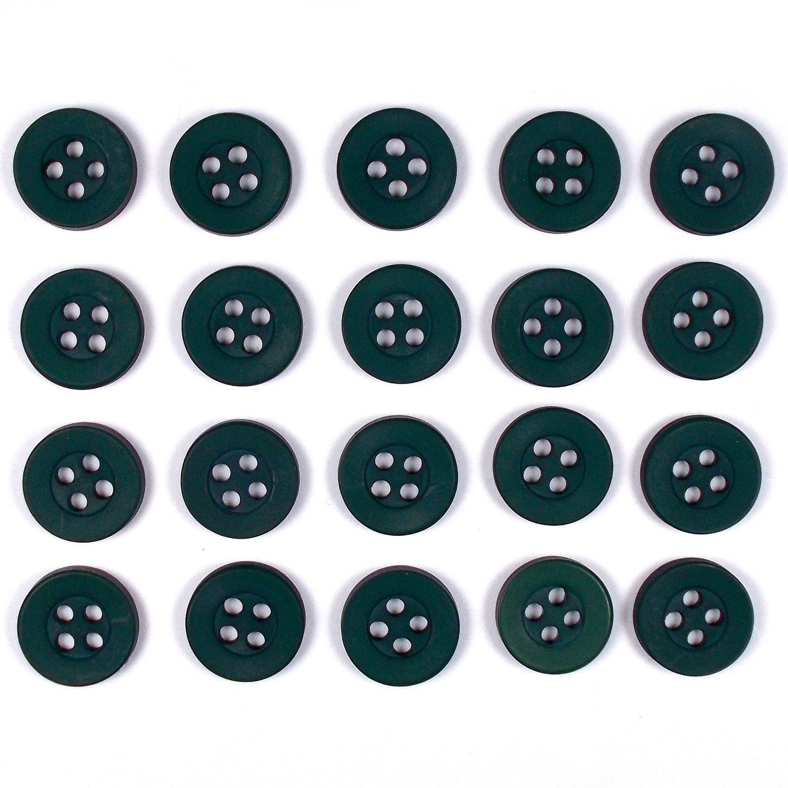 Colour 4 Hole Round Shirt Buttons 10mm Wide Pack of 20 (Green)