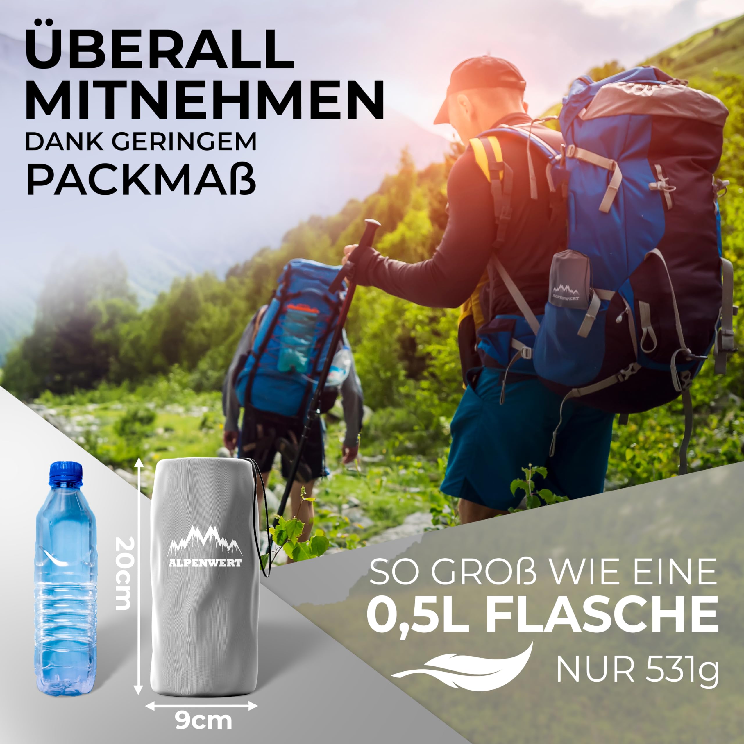 Alpenwert® Isomatte Outdoor [Kleines Packmaß & Ultraleicht] – Testsieger 2026 – 100 Tage risikofrei testen – Aufblasbare Schlafmatte & Luftmatratze für Camping, Wandern, Trekking & Backpacking*