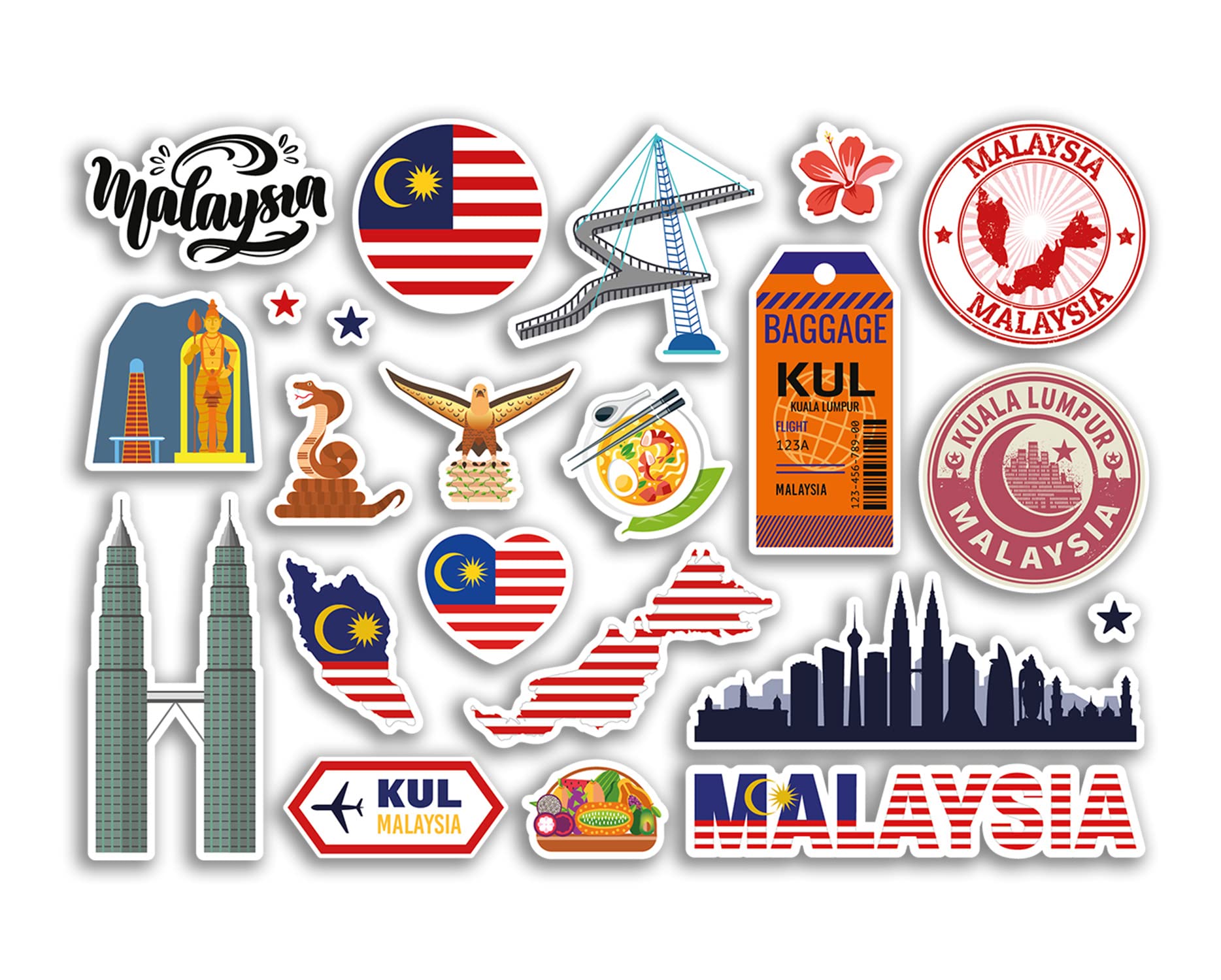 Dv Design Multi A5 Sticker Sheet Malaysia Vinyl Stickers - Country Landmarks Holiday Stamp Summer Map Flag Travel City Luggage Scrapbooking #79021