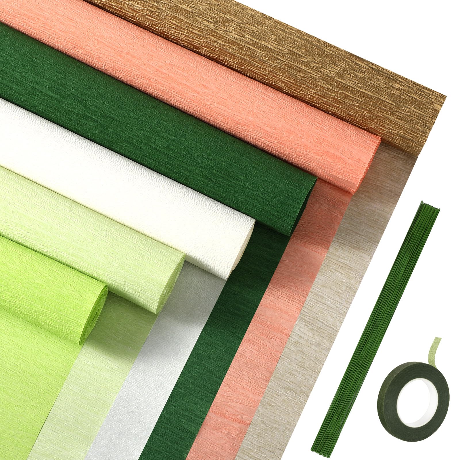 Gersoniel 57 Pcs Crepe Paper DIY Kit for Flower Making, Green and Gold