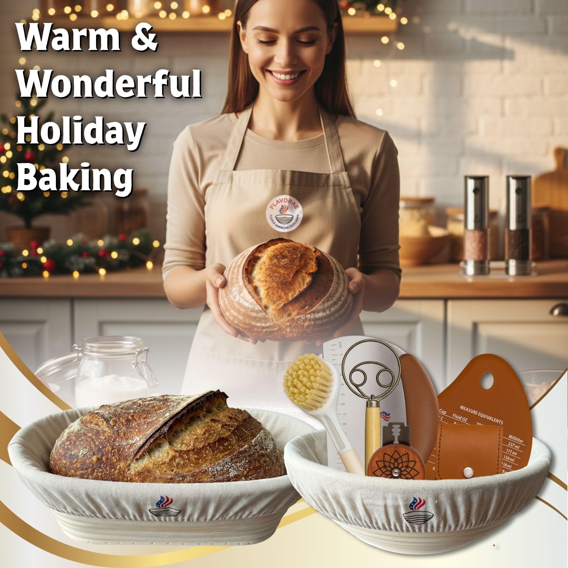 Brotgärkörbchen 2er-Set – rund 22,9 cm & ovales 25,4 cm Banneton mit Einlagen, Sauerteig-Starter-Set, natürliches Rattan-Teiggärkörbe für handwerkliches Brotbacken