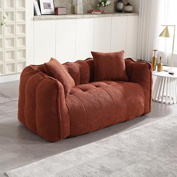 66" Bean Bag Chair, 2 Seat Loveseat Sofa, Gaint Bean Bag Couch with Memory Foam for Adults and Kids, Microfiber Upholstered Couch for Living Room, 72h Rebound Red