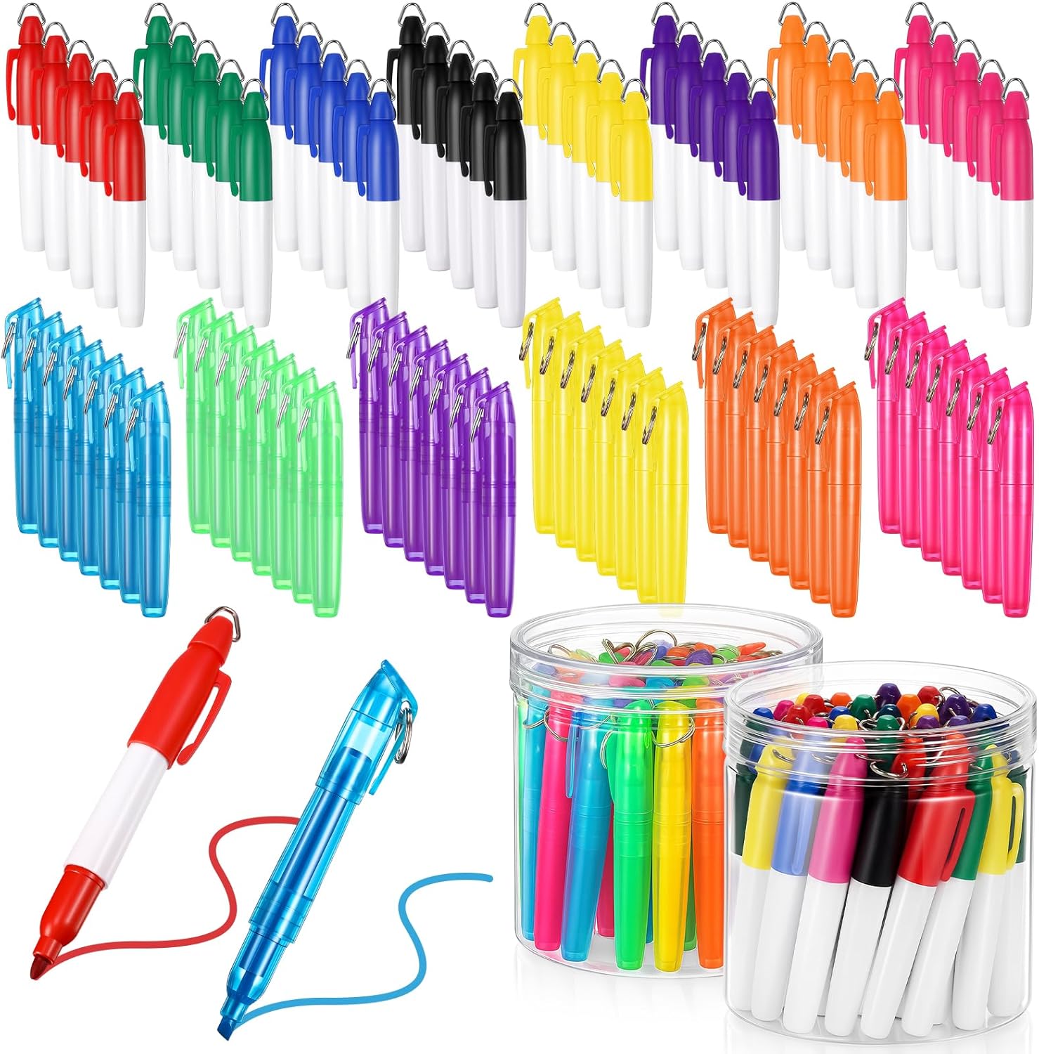 AmazingSpark 82 Pcs Mini Permanent Markers Highlighter Set for Nurses Badge Mini Highlighter Markers Pens with Golf Keychain Clips for Christmas Employee Appreciation Gift