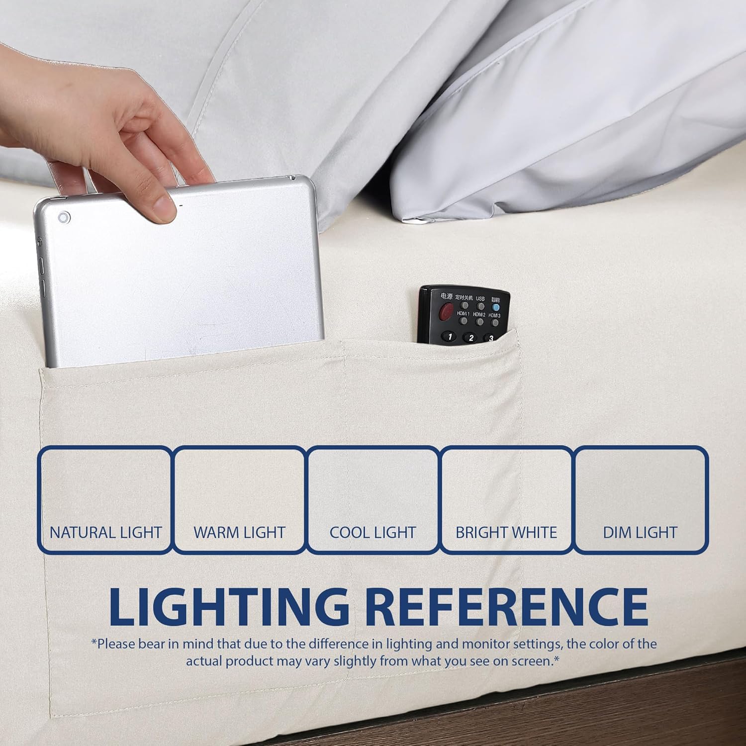 Cathay Home Queen Double-Sided Organizer Pocket Fitted Smart Sheet - Double Brushed Ultra Soft – Wrinkle & Fade Resistant - 14" Deep Pocket Fitted Sheet (Coconut Milk, Queen) - Image 6