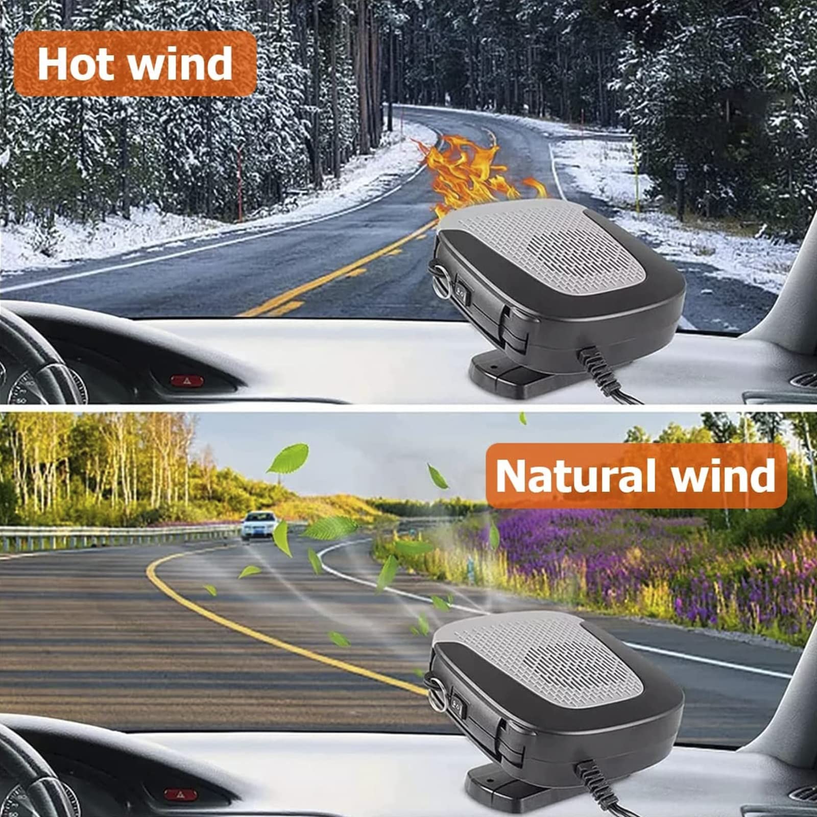Chauffage Voiture 12V 150W 2 En 1 - Désembueur Et Ventilateur - Rotation 360°, Prise Allume-cigare - Portable Et Efficace - 2
