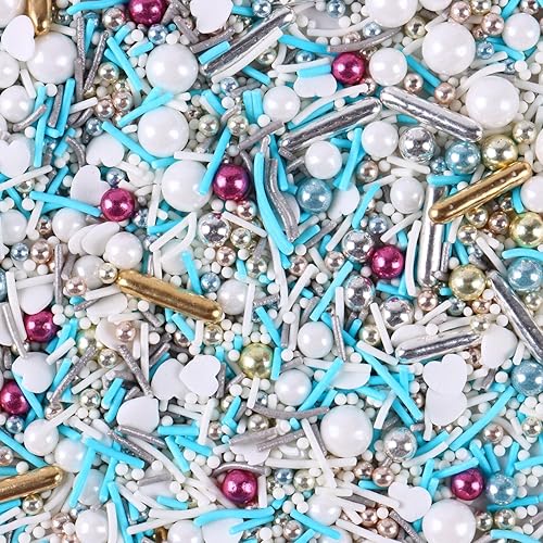 Miniatura 3 de Gránulos para decoración de pasteles de 4.2 onzas, chispas para el día de San Valentín, mezcla de perlas de azúcar plateadas, blancas y doradas,