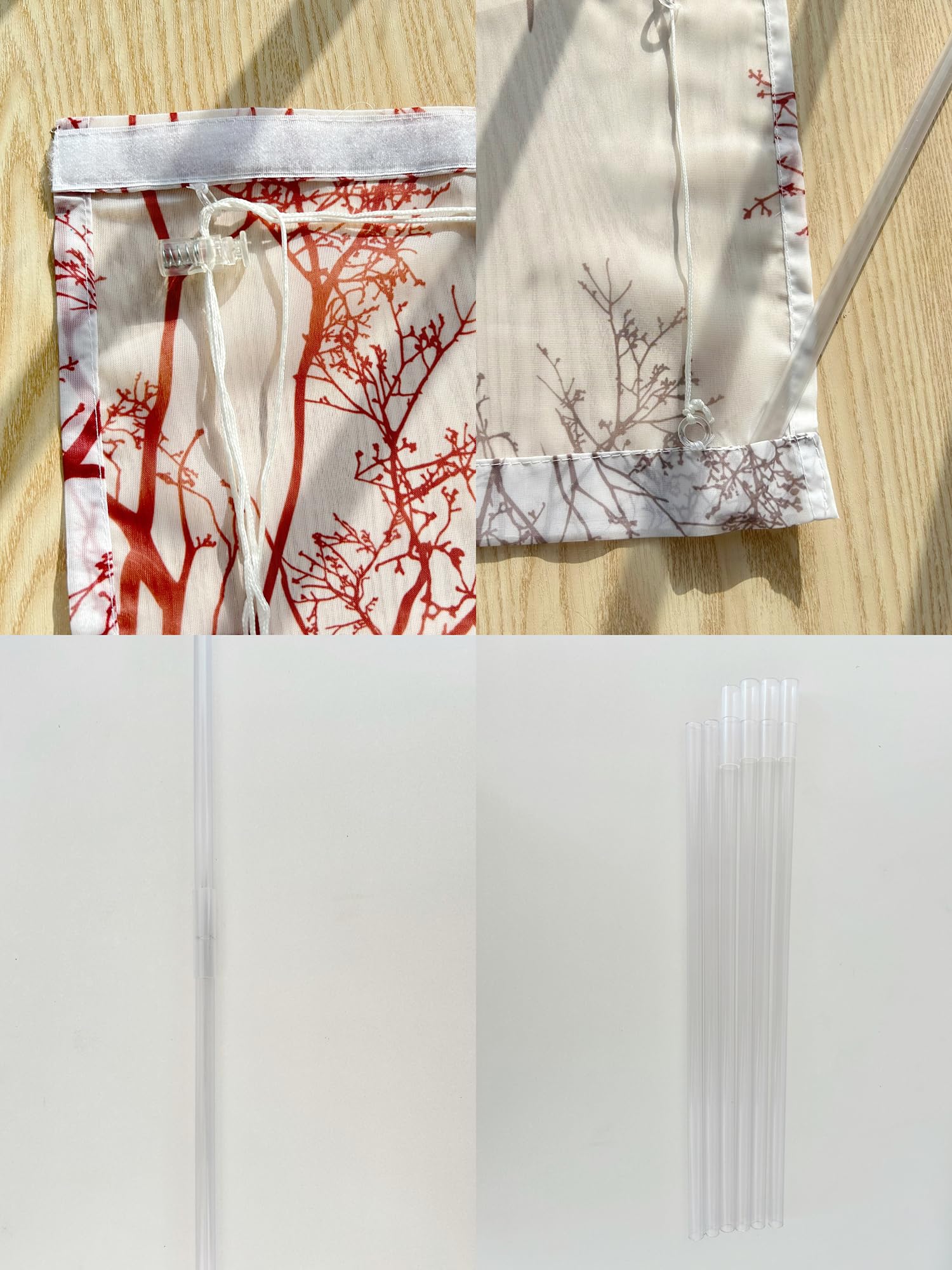 Devola Raffrollo Zweige Gardinen mit Druck Raffgardine Landhaus Rollos für Fenster Küchenvorhang Kurz Transparent Modern Fenstergardinen Wohnzimmer HxB 140x120cm Rot mit Klettband 1 Stück
