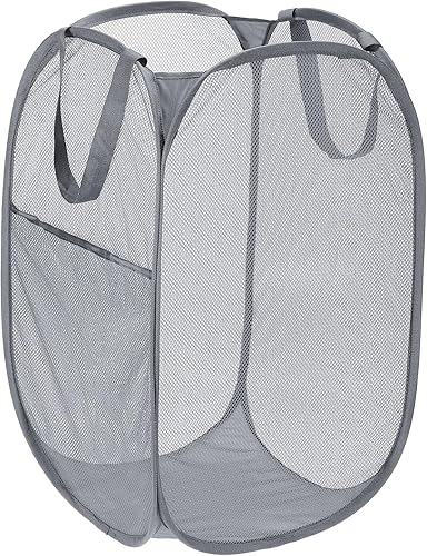 Miniatura 8 de PATIKIL Cesta de malla para lavandería, bolsa plegable con asas para lavandería, viajes, color beige